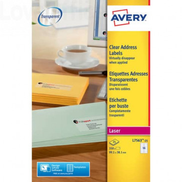 Etichette Trasparenti QuickPEEL™ Avery - Laser - 99,1x38,1 mm - 14 et/ff - L7563-25 (conf.25 fogli)
