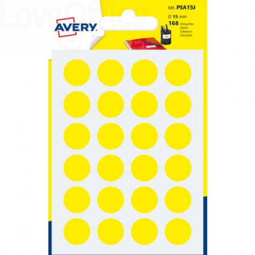 Etichette rotonde in bustina Avery - Giallo - ø15 mm - scrivibili a mano - 7 fogli (168 etichette)