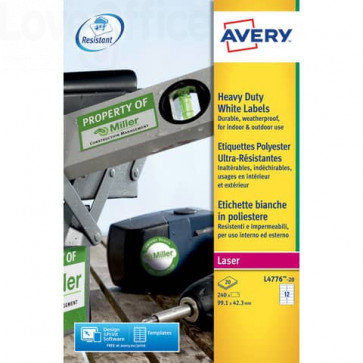 Etichette poliestere Bianche per stampanti Laser Avery - 99,1x42,3 mm - 20 fogli (240 etichette)