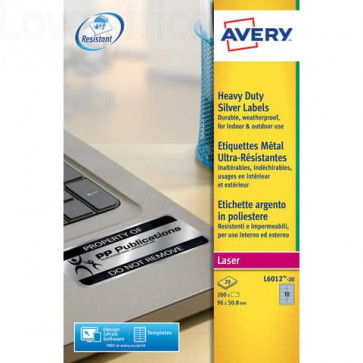 Etichette poliestere Argento per stampanti laser Avery - 96x50,8 mm (200 etichette)