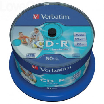 CD Verbatim - CD-R - 700 Mb - 52x - Super AZO stampabile - Spindle (conf.50)