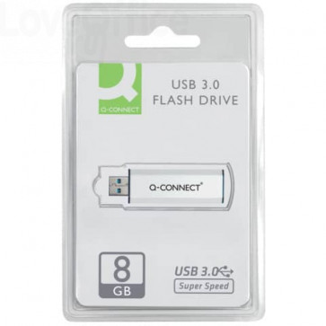 Flash Drive Q-Connect Chiavetta USB 3.0 8 GB Super Speed Argento/Nero - KF16368