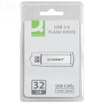Flash Drive Q-Connect Chiavetta USB 3.0 32 GB Super Speed Argento/Nero - KF16370