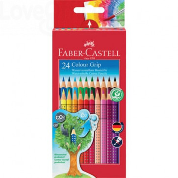 Faber Castell Matite Colorate Acquerellabili triangolari Colour Grip - Astuccio Cartone (Conf.24)