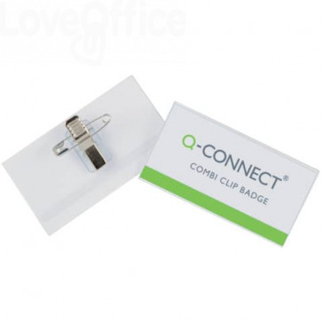 Portabadge Q-Connect plastica con clip e spilla 90x54 mm - KF01567 (conf.50)