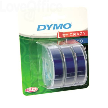 Nastri a rilievo per etichettatrici Dymo vinile Omega e Junior - 9 mm x 3 m - Blu (blister da 3)