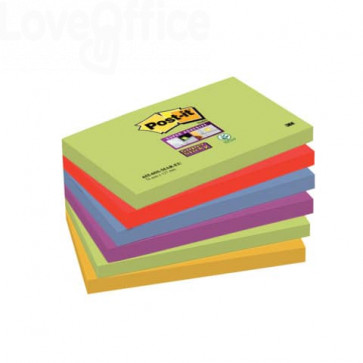 Foglietti Post-It® Super Sticky Notes - Marrakesh - 76x127 mm (conf.6 blocchetti da 90 fogli Giallo, Verde neon, fucsia)