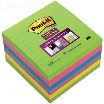 Foglietti Post-it® Super Sticky Notes a righe - Formato XL - Ultracolor - 101x101 mm (conf.6 da 90 fogli girasole, fucsia, lime)