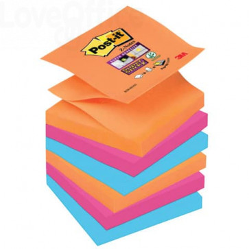 Ricariche foglietti Post-it® Super Sticky - Z-Notes - Bangkok - 76x76 mm (conf.6 blocchetti da 90 fogli Arancio fluo, Fucsia, Blu Mediterraneo)