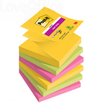 Ricariche foglietti Post-it® Super Sticky - Z-Notes - Rio de Janiero - 76x76 mm (conf.6 blocchetti da 90 fogli Giallo oro, fucsia, Verde neon)