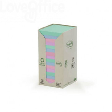 Foglietti Post-it® Notes in carta riciclata Assortito pastello - 76x76 mm - 654-1RPT (conf.16 blocchetti da 100 ff)
