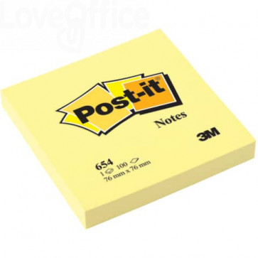 Foglietti riposizionabili Post-it® Notes Giallo Canary - Giallo canary - 76x76 mm - 654 (conf.12 blocchetti da 100 fogli)