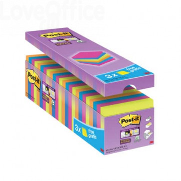 Foglietti Post-It® Super Sticky Value Pack Colore - 76x76 mm - colori assortiti neon - 32516 (Conf.24)