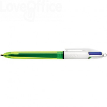 Penna a sfera 4 Colori Bic Colours™ Fluo grip - Penna a scatto 4 colori - fusto Giallo fluo Trasparente - 933948