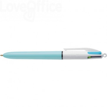 Penna a sfera 4 Colori Bic Colours™ grip - Penna a scatto 4 colori - fusto Bianco/celeste - 1 mm - 887777