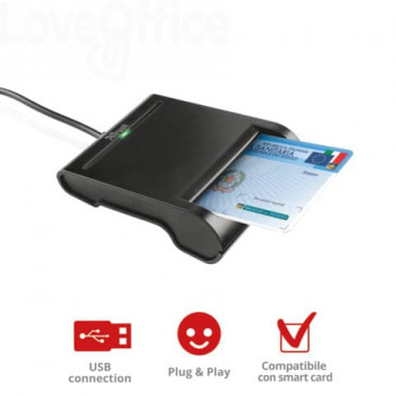 Smart Card Reader USB 2.0 per PC TRUST con cavo da 1,1 metri - Nero 23084