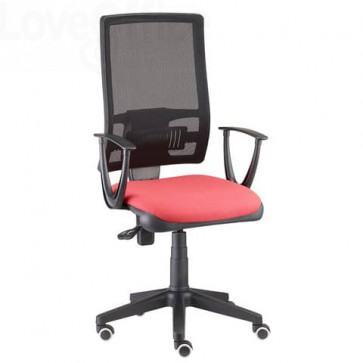 Sedia per ufficio girevole Unisit Nereide NDA schienele in rete - rivestimento Eco Rosso - con braccioli - NDA/BRTM/ER