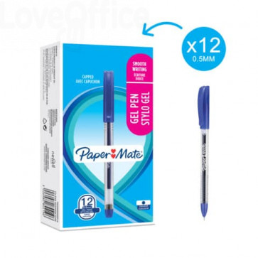 Penne gel con cappuccio Paper Mate PM Jiffy 0,5 mm Blu - 2084419 (conf.12)