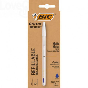 Penna a sfera ricaricabile BIC Cristal Re-New in metallo - 1 mm Blu 997202