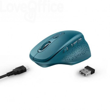 Mouse ergonomico ricaricabile wireless Trust OZAA ricevitore USB A 2.0 - portata 10 metri - Azzurro