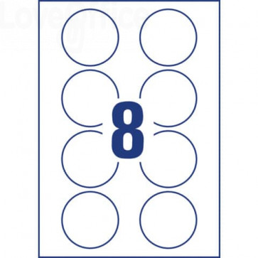 361 Badge adesivi per tessuti rotondi Avery Ø 65 mm - Bianco - 8 et/foglio  - stampanti Ink-jet - J4881-20 (conf.20 fogli) 34.84 - Organizzazione  Ufficio e Scrivania - LoveOffice®