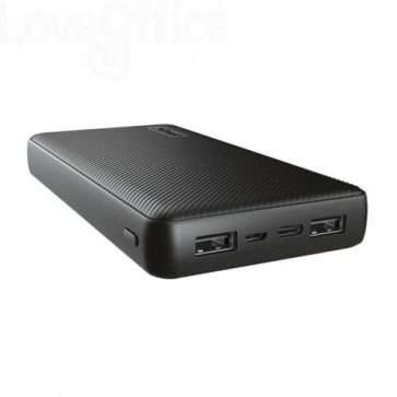 Powerbank ultrasottile da 20.000 mAh Trust Primo ad alta capacità - 2 porte USB-A e 1 porta USB-C Nero