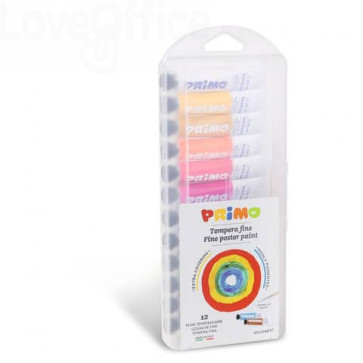 Tempere Primo 12 ml colori assortiti - scatola in polipropilene 12 tubetti + 1 pennello