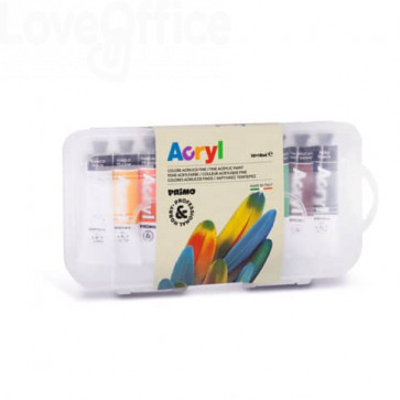 Colore acrilico fine Primo H&P 18 ml - scatola polipropilene da 10 tubetti - colori assortiti