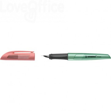 Penna stilografica Stabilo Flow Cosmetic - 0,5 mm - inchiostro Blu - fusto rosa/Verde metallizzato