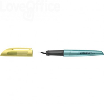Penna stilografica Stabilo Flow Cosmetic - 0,5 mm - inchiostro Blu - fusto Giallo/Azzurro metallizzato