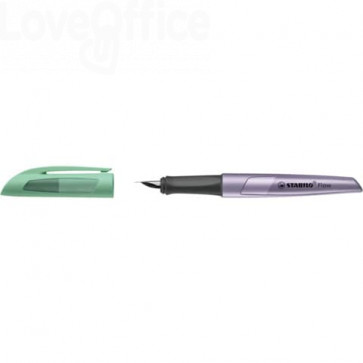 Penna stilografica Stabilo Flow Cosmetic - 0,5 mm - inchiostro Blu - fusto salvia/lavanda