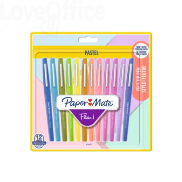 Penne punta fibra Paper Mate Flair/Nylon pastel 1.1 M - tratto 0,7 mm - assortiti (blister da 12 pezzi)