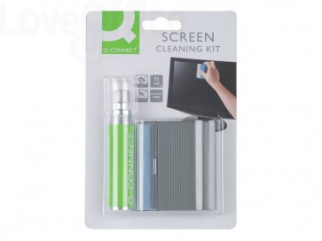 Kit pulizia schermi Q-Connect liquido 25 ml + panno per schermi + dispositivo anti residui - KF14911A