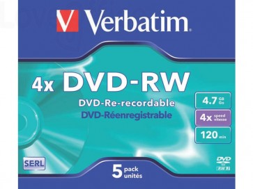 DVD-RW Verbatim Jewel Case 4.7 GB - velocità di scrittura 4x - 43285 (conf.5)