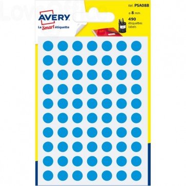 Etichette rotonde in bustina Avery - Blu - ø8 mm - scrivibili a mano - 7 fogli (490 etichette)