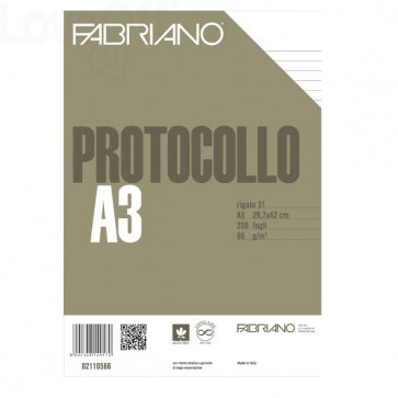 Fogli protocollo a righe Fabriano - 1R senza margini - 66 g/m² - A4 chiuso - A3 aperto (conf.200)