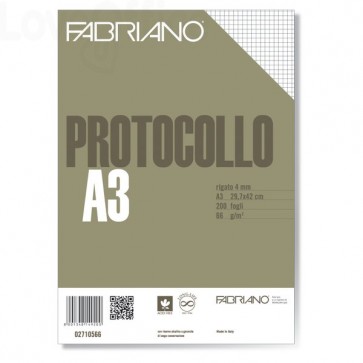 399 Fogli protocollo a quadretti Fabriano - 4 mm senza margini - 66 g/m² -  A4 chiuso - A3 aperto (conf.200) 6.69 - Cancelleria e Penne - LoveOffice®