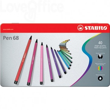 Pennarellini colorati Stabilo Pen 68 in Scatola metallo 2 ripiani - Assortito - 1 mm - da 7 anni (conf.40)