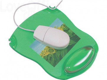 Tappetino per mouse Q-Connect con poggiapolsi in gel 22x26x2,8 cm Verde Trasparente - KF20086