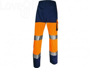Pantaloni da lavoro Delta Plus ad alta visibilità catarifrangenti - classe 2 - 5 tasche - argento arancio fluo-blu - L