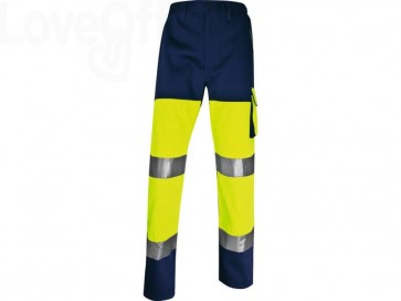 Pantaloni da lavoro Delta Plus ad alta visibilità catarifrangenti - classe 2 - 5 tasche - Argento Giallo fluo- Blu - XL