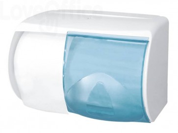Distributore di carta igienica doppio rotolo QTS 175 mm con capacità massima ø13 cm Bianco con vetrino Blu - IN-TOD/WS