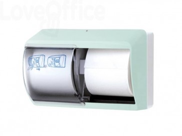 Distributore di carta igienica doppio rotolo QTS in ABS con capacità massima ø13 cm Verde opalino - E-TO/OD-S