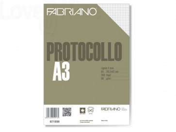 Fogli protocollo a quadretti Fabriano - rigato a 4 mm - 60 g/m² - A4 chiuso - A3 aperto (conf.200 fogli)