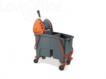 Carrello pulizia industriale Perfetto factory Duetto - con strizzatore e 2 vasche Grigio/Arancio - 26730