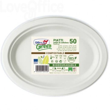 Piatti monouso biodegradabili Dopla Green - ovali polpa di cellulosa Bianco - 7705 (conf.50)