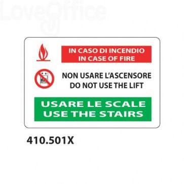 Cartello di salvataggio "In caso di incendio non usare le scale" 30x20 cm - 410.501x