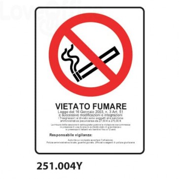 Cartello di divieto "Vietato fumare" 30x55 cm - 251.004Y