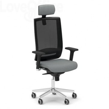 Sedia ergonomica da ufficio in pelle Grigia Unisit Kind con poggiatesta - schienale rete Nero - KIPGN/PT