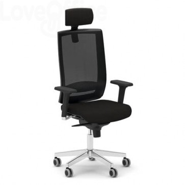 Sedia ergonomica da ufficio in pelle Nera Unisit Kind con poggiatesta - schienale rete Nero - KIPGN/PN